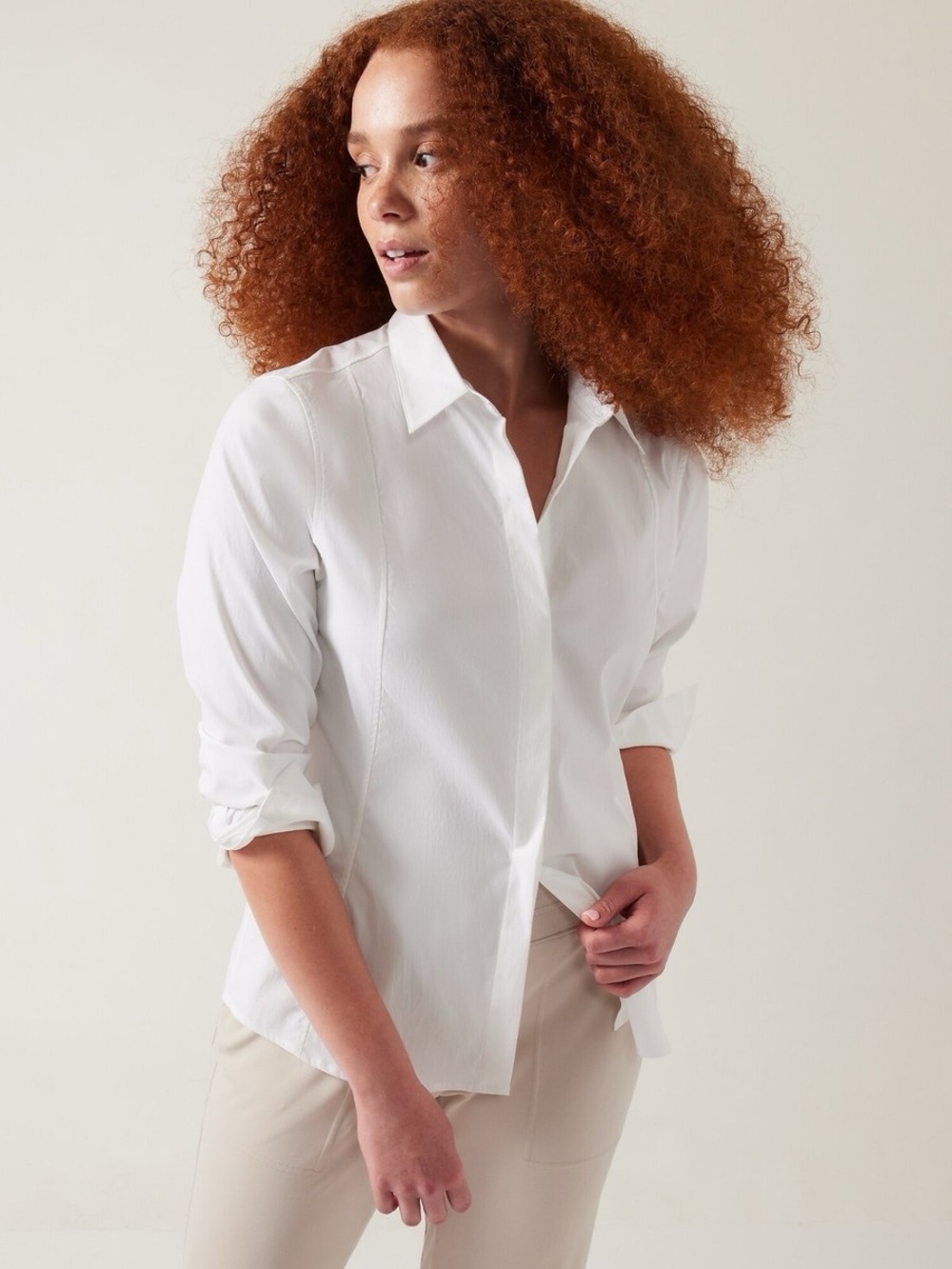 Athleta White Uptown Button-Down Shirt
